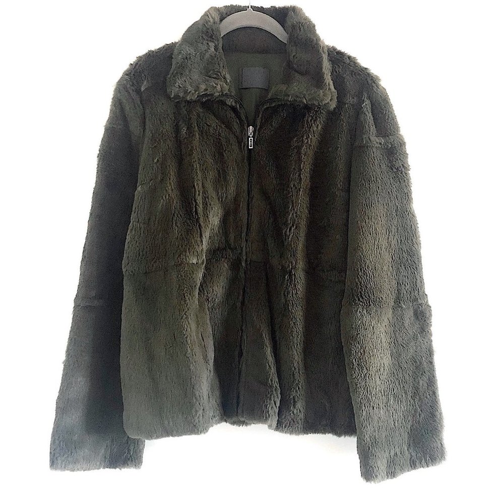 Sheared Rabbit Fur Jacket by New York Industrie in Olive Green